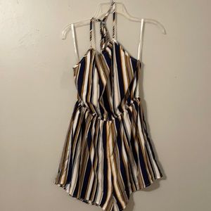Blue yellow and cream striped romper NO TAGS